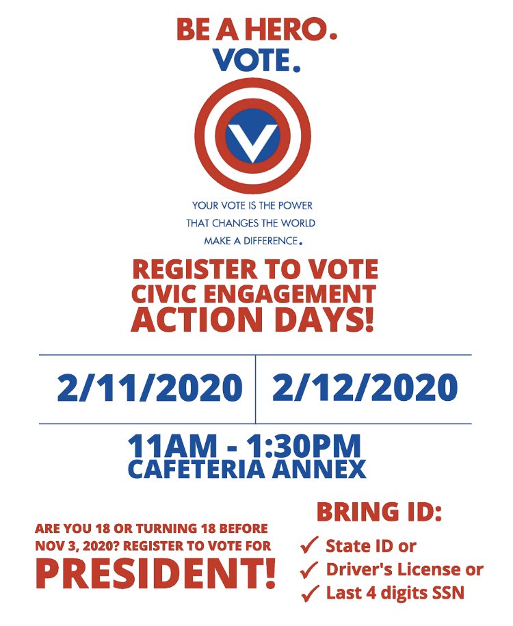 Register to vote Tuesday and Wednesday in the cafeteria!!