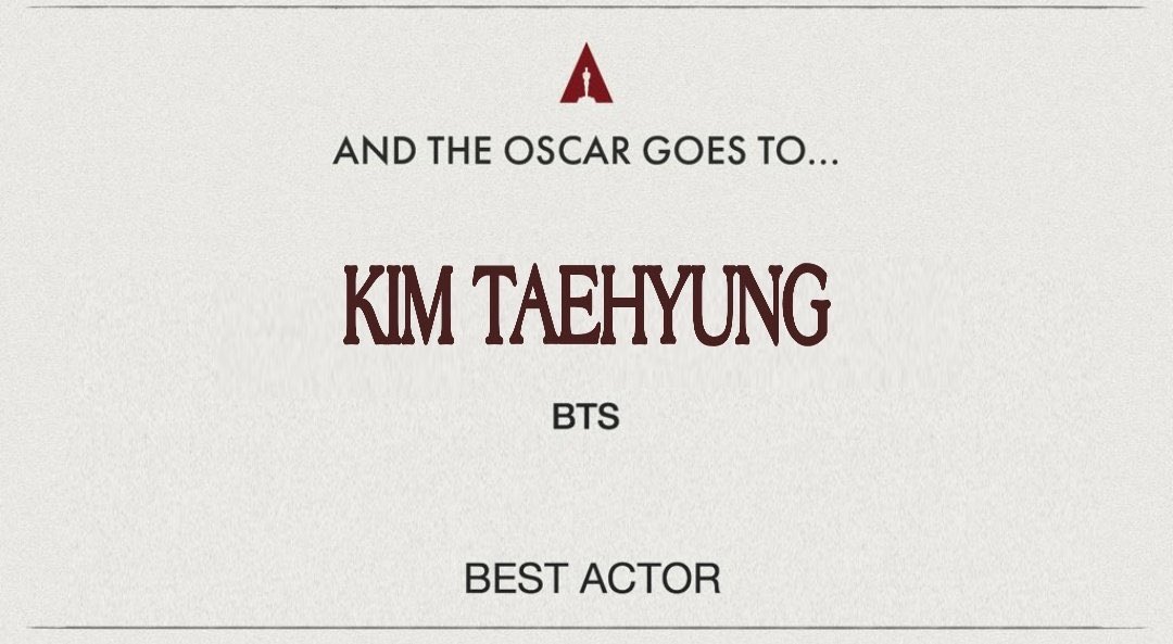 gnuyHeaTmiK__'s tweet photo. @BTS_twt @TheAcademy And the oscar goes to Kim Taehyung..;) Dreams do come true. Well the world will be dominated with his acting talents, people will be amazed,wait for him he is one of his kind. #ActorV https://t.co/JIdYxLKkUJ