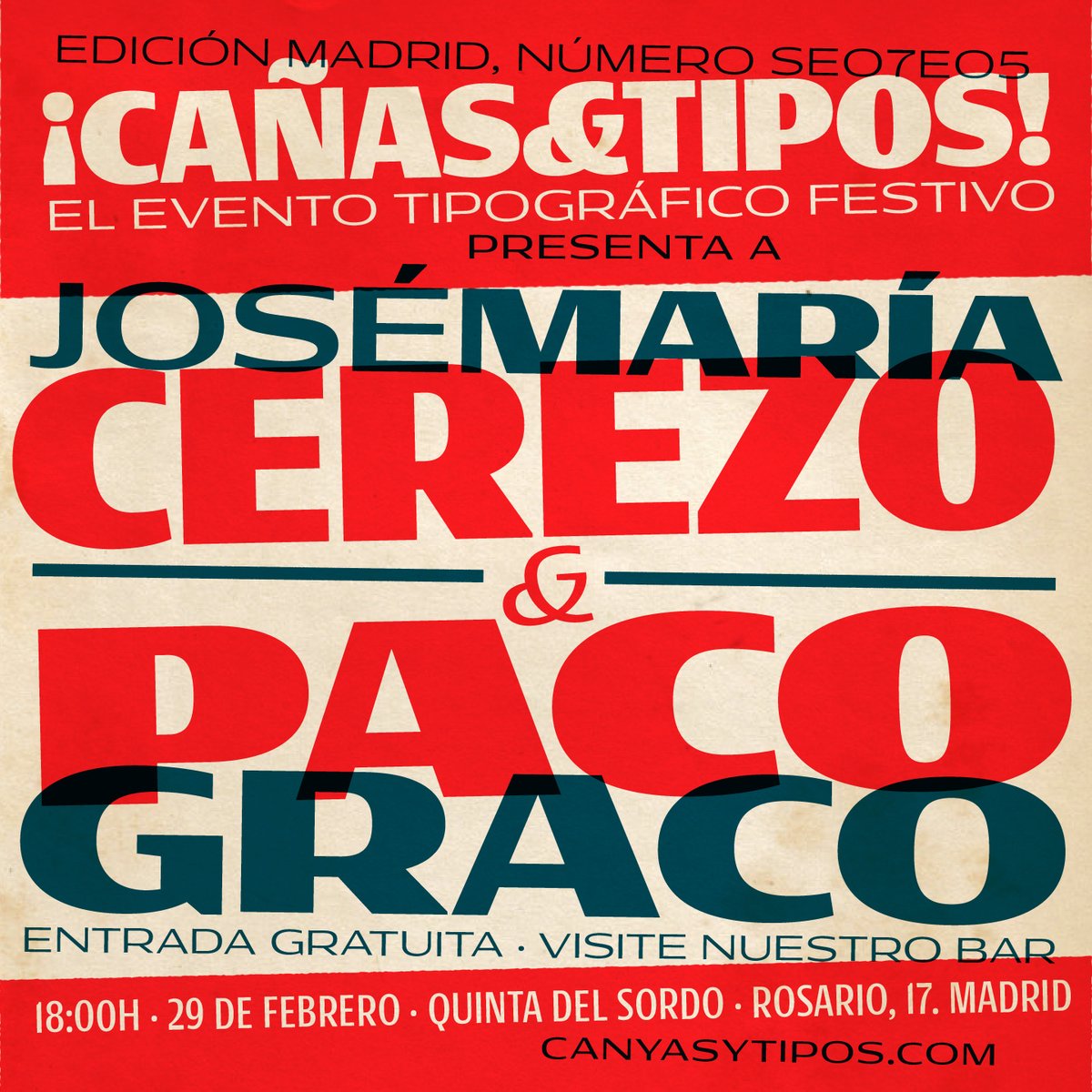 Cañas & Tipos (@canyasytipos) on Twitter photo 📢VOLVEMOS A MADRID!... para terminar febrero con las pilas cargadas!🍻🔤
- En esta ocasión con <a href="/cerezoom/">José María Cerezo</a> y colectivo Paco Graco.
- 29 de Febrero a partir de las 18:00 en <a href="/laquintita/">Quinta del Sordo</a>
Venirsen!! 🥳
Más info: canyasytipos.com/canyas-y-tipos… 📢VOLVEMOS A MADRID!... para terminar febrero con las pilas cargadas!🍻🔤
- En esta ocasión con <a href="/cerezoom/">José María Cerezo</a> y colectivo Paco Graco.
- 29 de Febrero a partir de las 18:00 en <a href="/laquintita/">Quinta del Sordo</a>
Venirsen!! 🥳
Más info: canyasytipos.com/canyas-y-tipos…