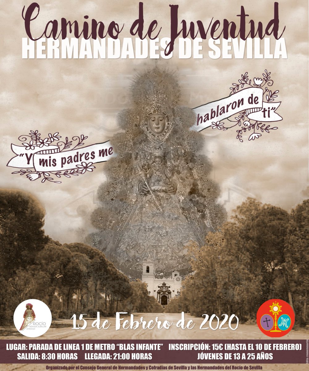 📢 Hoy, último día para inscribirte a la Peregrinación de la <a href="/JOHCSevilla/">Juventud Cofrade de Sevilla</a> a la <a href="/hdadmatrizrocio/">Hermandad Matriz Almonte</a>

INFO Y REQUISITOS
📅 15 de febrero
⌚ De 08.30 a 21.00 horas (aprox)
📌 Jóvenes de 13 a 25 años

📝 Inscripciones hasta el 10 de febrero aquí 👉 hermandades-de-sevilla.org/consejo/juvent…