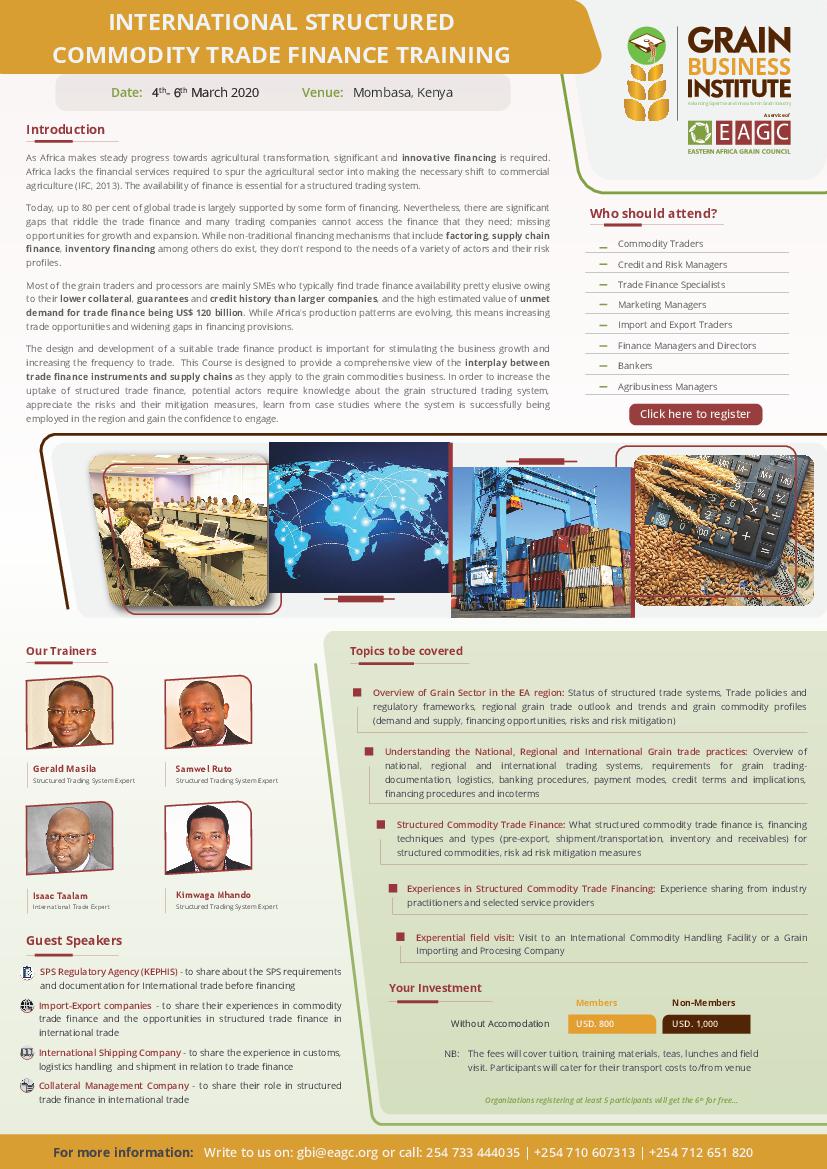 GBI_EAGC's tweet photo. Are you a banker interested in growing agribusiness loan portfolio?Are you finding it difficult to market your financial products to grain actors?Join .@Grain_Institute #ISCTF training, & learn to develop innovative financial instruments to address grain industry financial needs https://t.co/c7BwxQkvxa