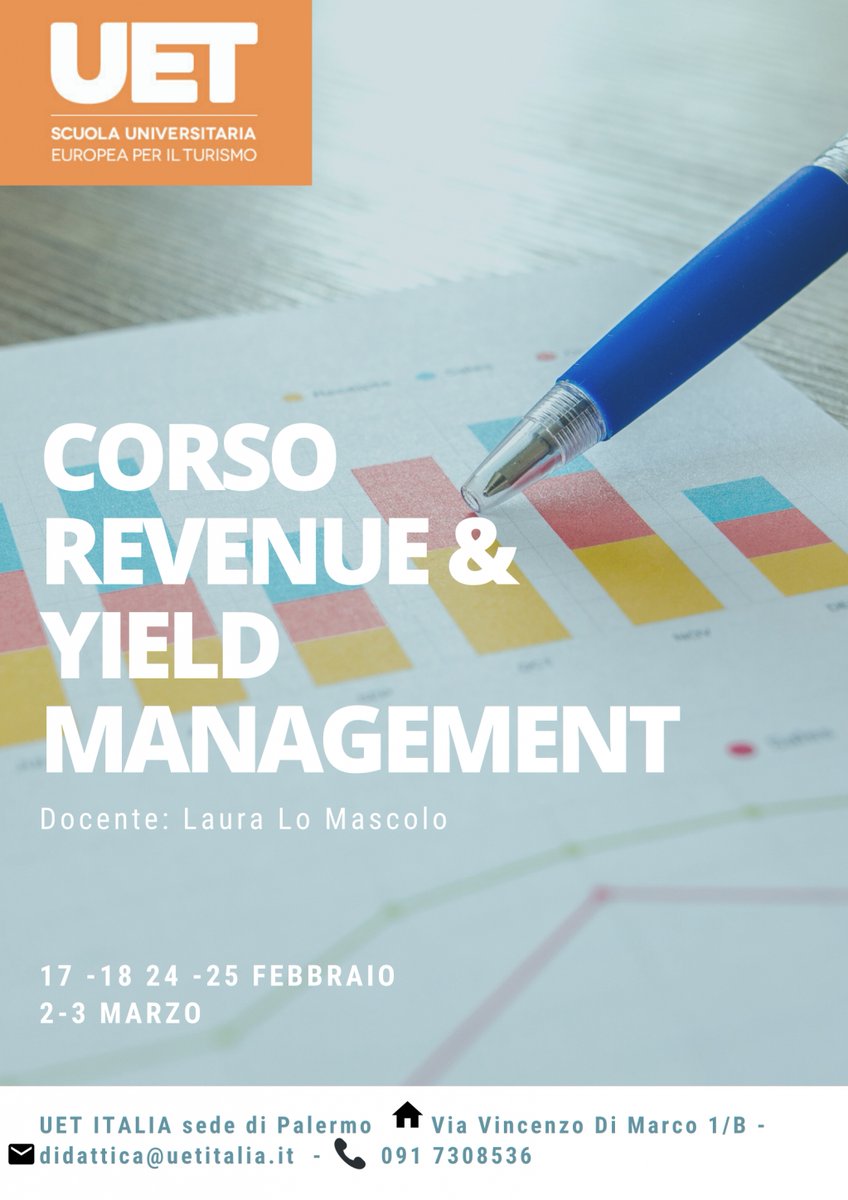 Il revenue è il punto di contatto fra marketing e sales.
Manca davvero poco alla partenza del corso di
Revenue &amp; Yield Management alla scuola di formazione @UETPalermo
con il nostro CEO <a href="/Lauralomascolo/">Laura Lo Mascolo</a> docente ormai da molti anni.