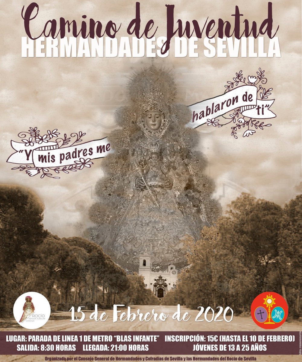 📢 RECUERDA: Hoy, último día para inscribirte a la Peregrinación de la <a href="/JOHCSevilla/">Juventud Cofrade de Sevilla</a> a la <a href="/hdadmatrizrocio/">Hermandad Matriz Almonte</a>

📅 15 de febrero
⌚ De 08.30 a 21.00 horas (aprox)
📌 Jóvenes de 13 a 25 años

📝 Inscripciones aquí 👉 hermandades-de-sevilla.org/consejo/juvent…