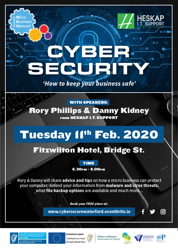 HeskapS's tweet photo. Limited spaces left for our next #WMBN event with Heskap I.T. Support, next Tuesday 11th February at 6.30 pm in The Fitzwilton Hotel Waterford. Book here https://t.co/sht0hJkewt
#Waterford #Networking #CyberSecure #waterford @WaterfordMBN @EventsbyCarmel @FitzwiltonHotel https://t.co/CDelchvx2P