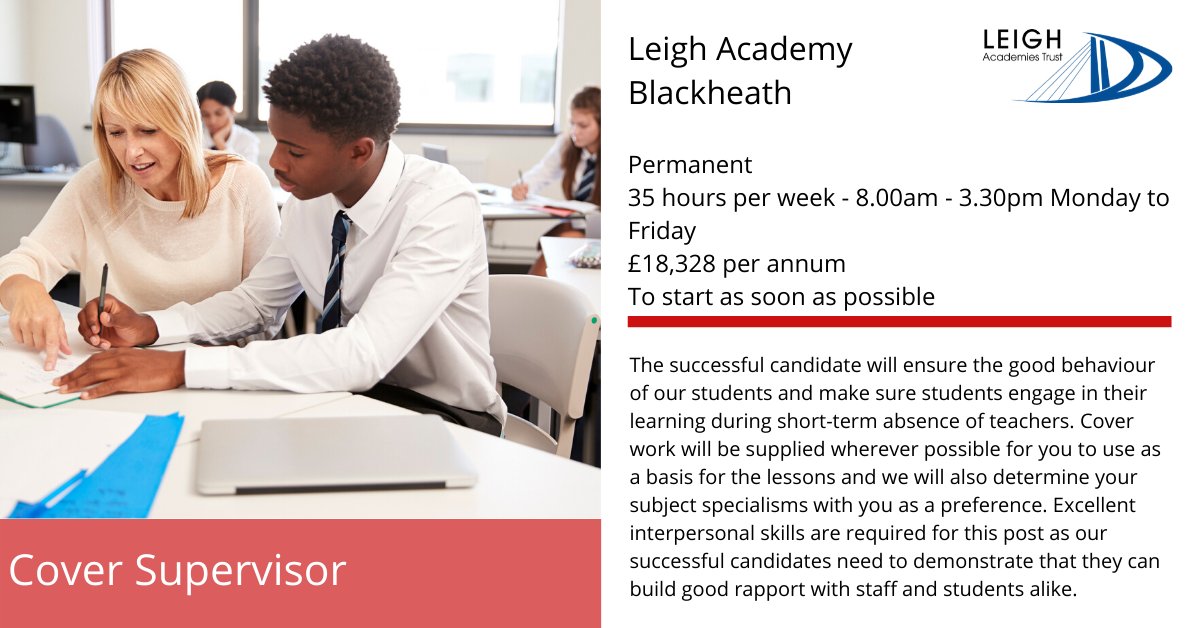lat_careers's tweet image. For more information and to apply: buff.ly/2OHTFcE
#CoverSupervisor #Schoolsupport #Classsupport #Blackheath