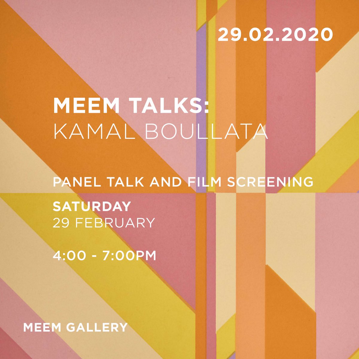 Save the date! Saturday February 29th we are hosting a talk with Kevin Jones, <a href="/SultanAlQassemi/">سلطان سعود القاسمي</a> and @SuheylaTakesh on Kamal Boullata; followed by a film screening of Stranger at Home. Talk at 4pm, film at 5:30pm.