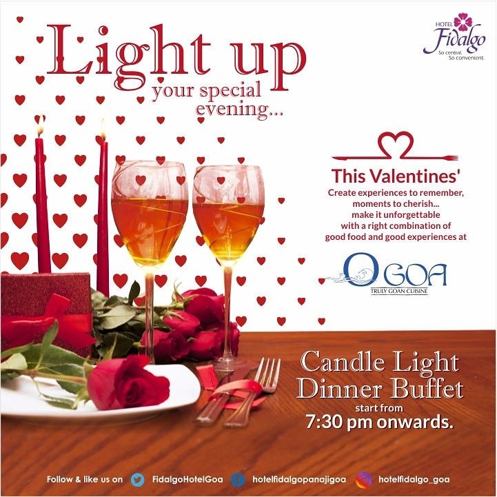 FidalgoHotelGoa's tweet image. Light up your special evening with your loved one this Valentines. 
The Candle Light Dinner Buffet starts from 7.30 pm onwards .
For table reservations Call 9158055222, 9545554244
#hotelfidalgo #ogoa #velentineevebuffet #valentinedinner #candlelightdinner