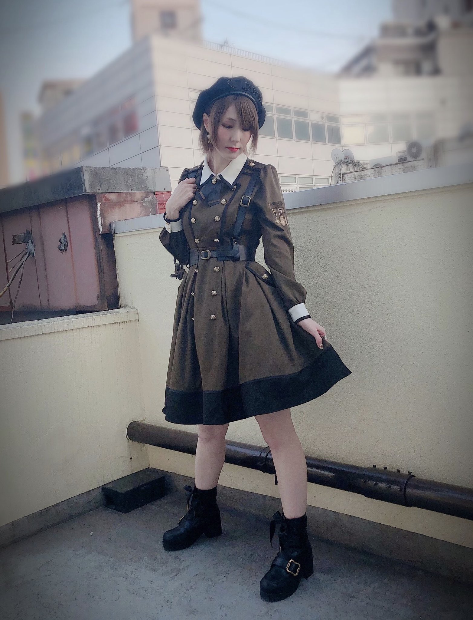 日本の直営店舗 Amavel ミリタリーワンピース ひざ丈ワンピース