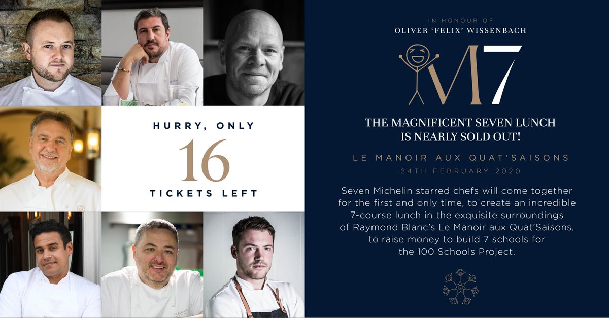 SWissenbach's tweet photo. 7 Michelin starred chefs will come together for the first time, to create an incredible 7-course lunch at Raymond Blanc’s Le Manoir aux Quat’Saisons - in aid of #the100schoolsproject. Tickets available at https://t.co/SOHJetiS7V https://t.co/4yXJMv1CYA
