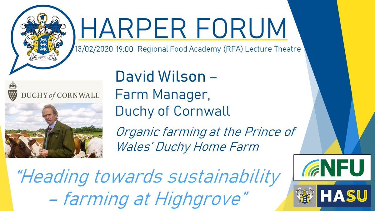 harperforum's tweet photo. This week at the Harper Forum: David Wilson, Farm Manager at Highgrove, the Duchy Home Farm.

Not to be missed!
 
7pm in the RFA https://t.co/mU8hXpAFwT