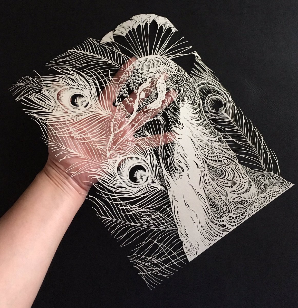 Masayo Fukuda, contemporary master of kirie, or Japanese paper-cutting,  crafting hyperdetailed creatures from single sheets of paper, an art that  has been around since 700 AD #womensart, image size:1161x1200