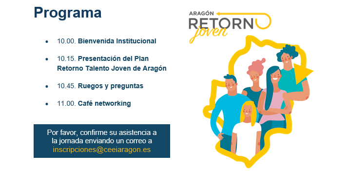 Jornada: Plan Retorno del Talento Joven de Aragón: ¿en qué consiste y cómo participar? 
📅 Miércoles 19 de febrero
🕙 10:00h
📍CEEI Aragón Huesca 
Más info: ceeiaragon.es/events/jornada…
<a href="/CEEIARAGON/">CEEIARAGON</a> @IAJota <a href="/GobAragon/">Gobierno de Aragón</a> #planretorno #aragon #talento