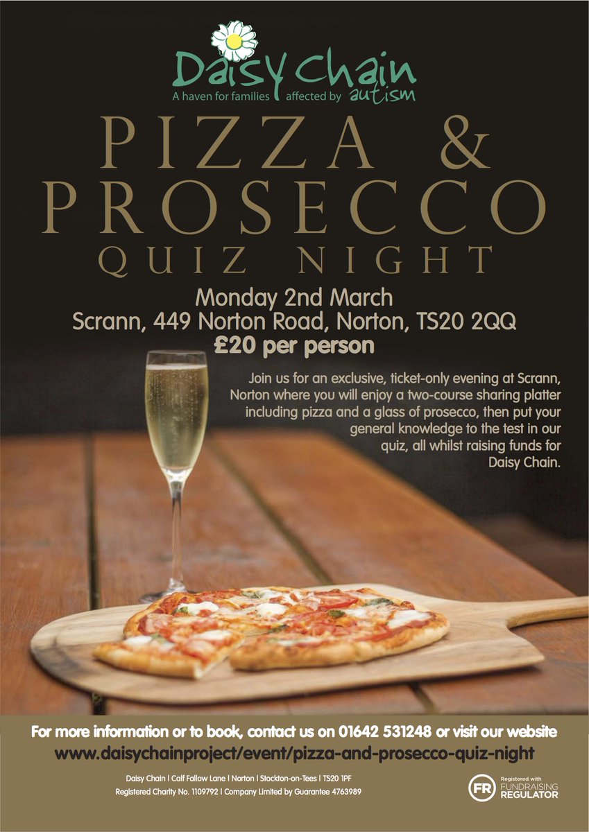 DaisyChainHolly's tweet photo. Pizza &amp; Prosecco... whats not to love. If you would like to come along to our Pizza &amp; Prosecco Quiz Night give me a shout for tickets. 
#DaisyChain #autismawareness #localchairty #networking https://t.co/ACOQYX1OQZ