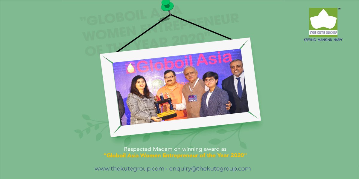 TheKuteGroup's tweet photo. Mrs. Archana Suresh Kute (MD-The Kute Group) awarded as 'Globoil Asia Women Entrepreneur of the Year' at the Globoil Asia Awards 2020, Srilanka. She received it along with Master Aryen S. Kute (CMD-OAO INDIA).
#GloboilAsia #Asia #WomenEntrepreneur #Tefla's #oil #edibleoil #food https://t.co/B6o5H1iT4d