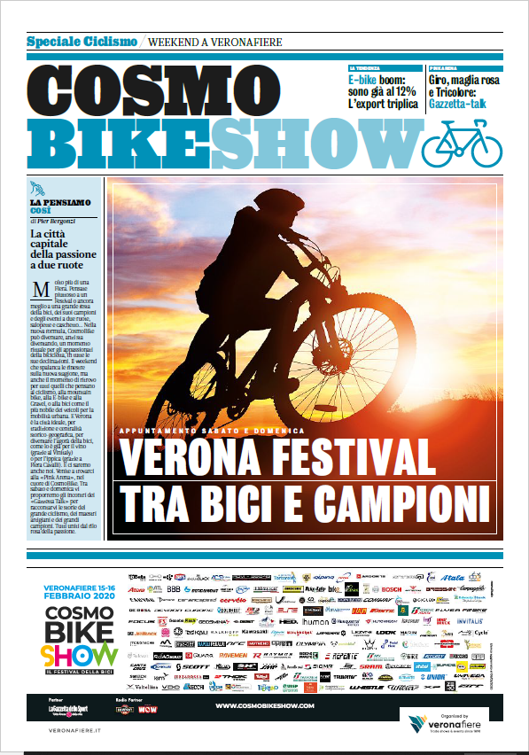 Oggi siamo sulla <a href="/Gazzetta_it/">La Gazzetta dello Sport</a> con lo speciale dedicato alla #fiera! Vi aspettiamo a @pressVRfiere il 15 e il 16 Febbraio per la prossima edizione di #CosmoBikeShow! 🤩🔥
