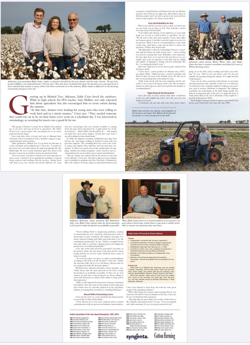 EddyCates's tweet image. It is a honor to be the recipient of the cotton consultant of the year award. I am very proud to be selected by the past recipients. This is a lifetime achievement for me. I am overwhelmed and appreciate the nomination.