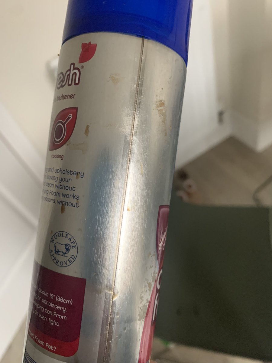 Grace_Armer's tweet photo. @1001carpetcare nothing makes you wanna do a spring clean less than finding out that my carpet fresh spray has leaked and ruined my dining chairs 😭 https://t.co/5vkYCz57ng