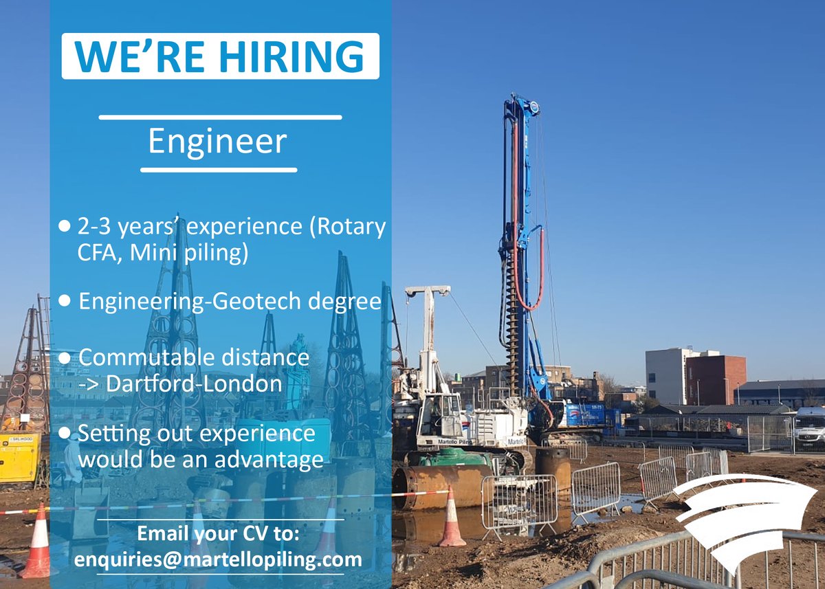 FFoundationsUK's tweet photo. Want to join our team? Franki Foundations UK Ltd are looking for an Engineer. If you wish to apply, please send your CV to: enquiries@martellopiling.com https://t.co/uY0PpfQuLa