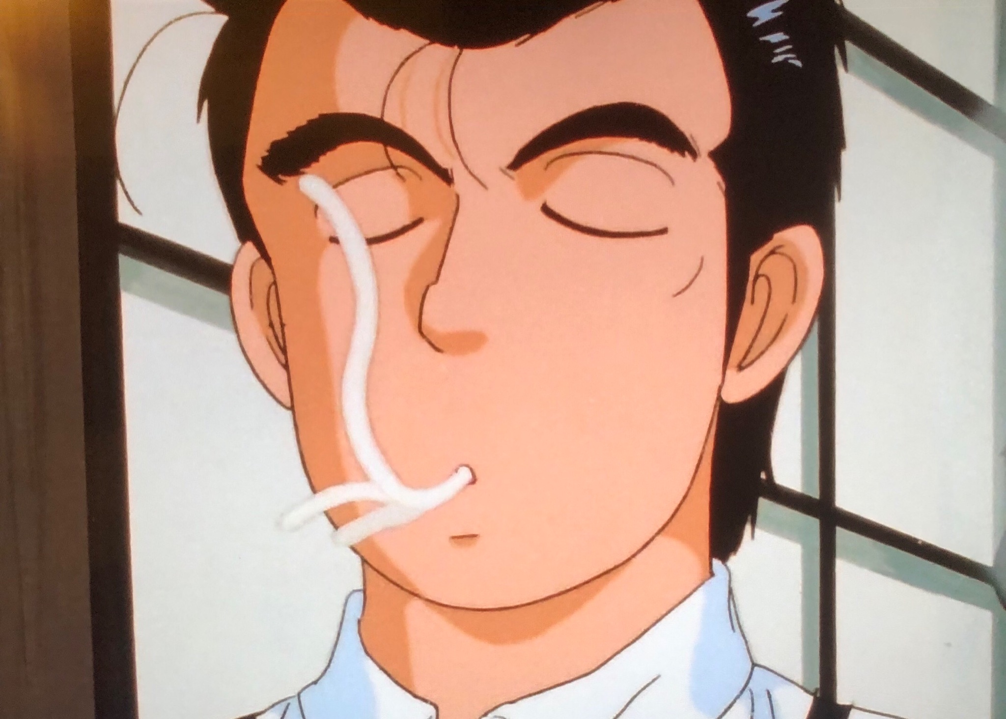 Shimako 美味しんぼ30話 うどんの腰 は製作陣が豪華です 作画監督はキャラデザの河南正昭さん そして動画 仕上げが 京都アニメーション しかも仕上げは京アニ創設者の八田陽子さん ラストで山岡さんがうどん啜るシーンがやたら丁寧で凄い 栗田さんが