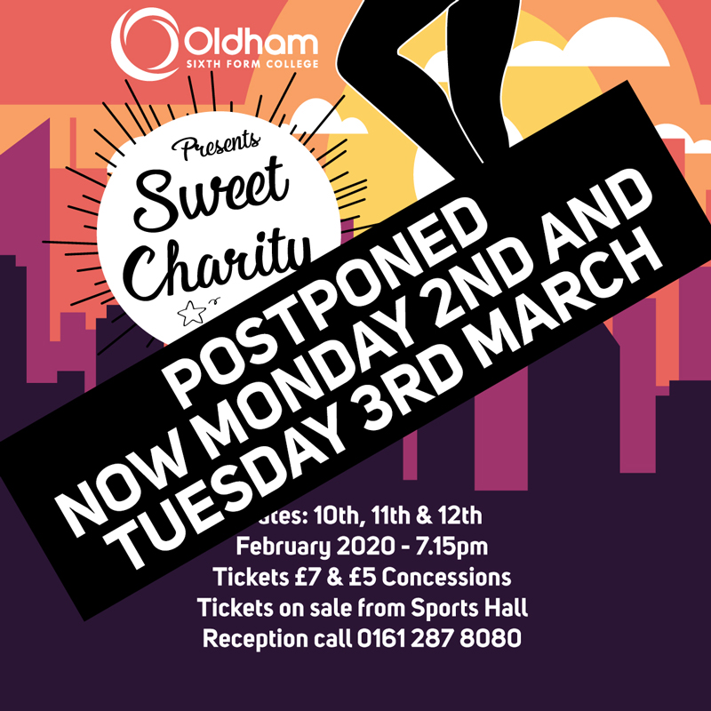 OSFC_Info's tweet photo. SWEET CHARITY POSTPONED - please contact our box office for revised dates and refunds - lkg@osfc.ac.uk, 01612878080. https://t.co/DoXaPcUGjt