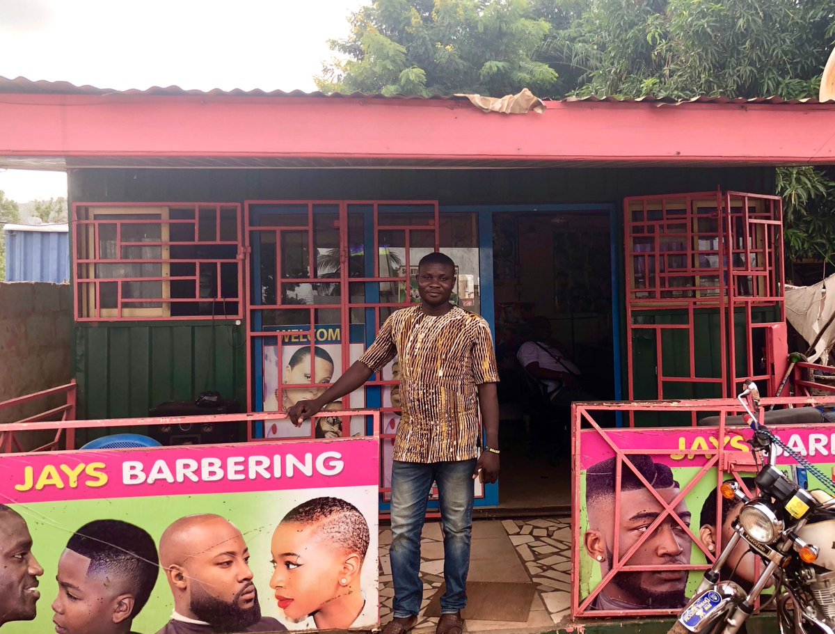 BloomImpact's tweet photo. Meet Atta, a proud owner of two barbershops in Dodowa & a happy Bloom Impact customer! We are excited to make finance inclusive, accessible and simple for small businesses owners across Ghana! #CustomerSatisfaction #InclusiveFinance #Fintech #BloomImpact https://t.co/dQDKktUQGm