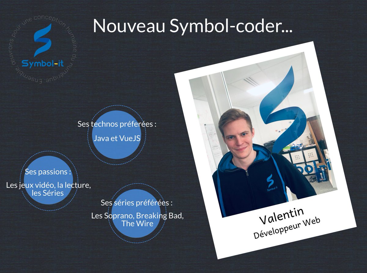 symbol_it's tweet photo. 🚨 Nouvelle recrue aujourd'hui ! Nous sommes ravis d'intégrer Valentin ce matin, qui nous rejoint en tant que Développeur Web, bienvenue à lui ! #MondayMotivation #symbolcoder #coding https://t.co/C6tMUn0kvi