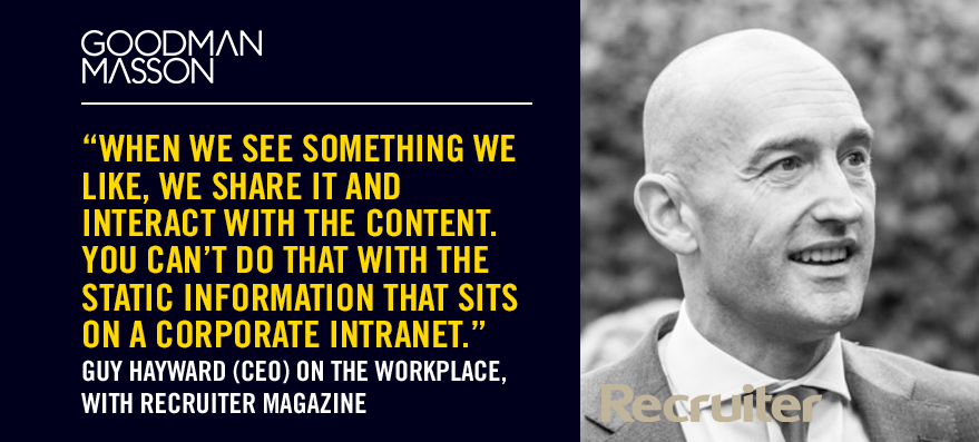 goodman_masson's tweet photo. We've revolutionized the way we communicate internally. Find out how and why we've done it, in our CEO @GuyHayward1's own words, in this months @RecruiterMag ... 👉https://t.co/podr171Y7Z👈 https://t.co/SC8Ubgg8Tr
