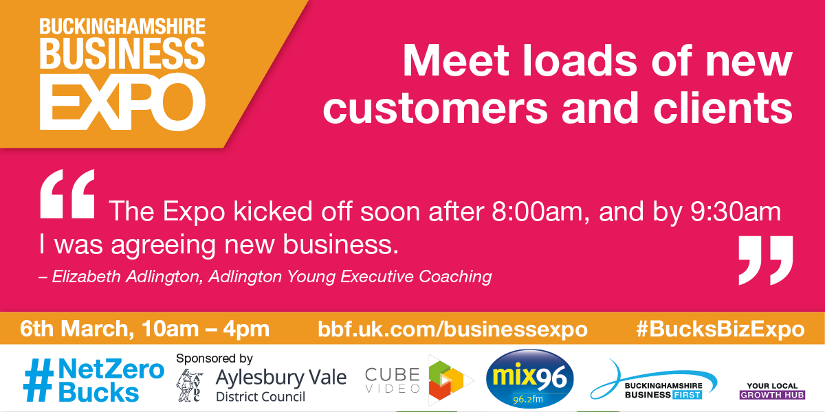 bbfuk's tweet photo. The mother of all #networking events, the #BucksBizExpo is your best chance to network with as many businesses as possible under one roof. Book your free tickets here: https://t.co/UBnvT7m9RL #BucksBizFest #BucksBusiness #NetZeroBucks @CubeVideoUK @aylesburyvale @officialmix96 https://t.co/wX9uvm1CwV