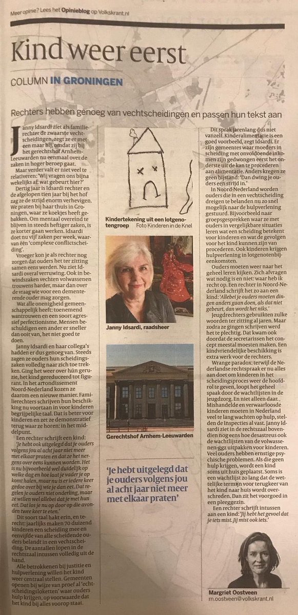 Vandaag in #volkskrant: rechters in Noord Nederland zetten kind centraal in vonnis over #scheiding