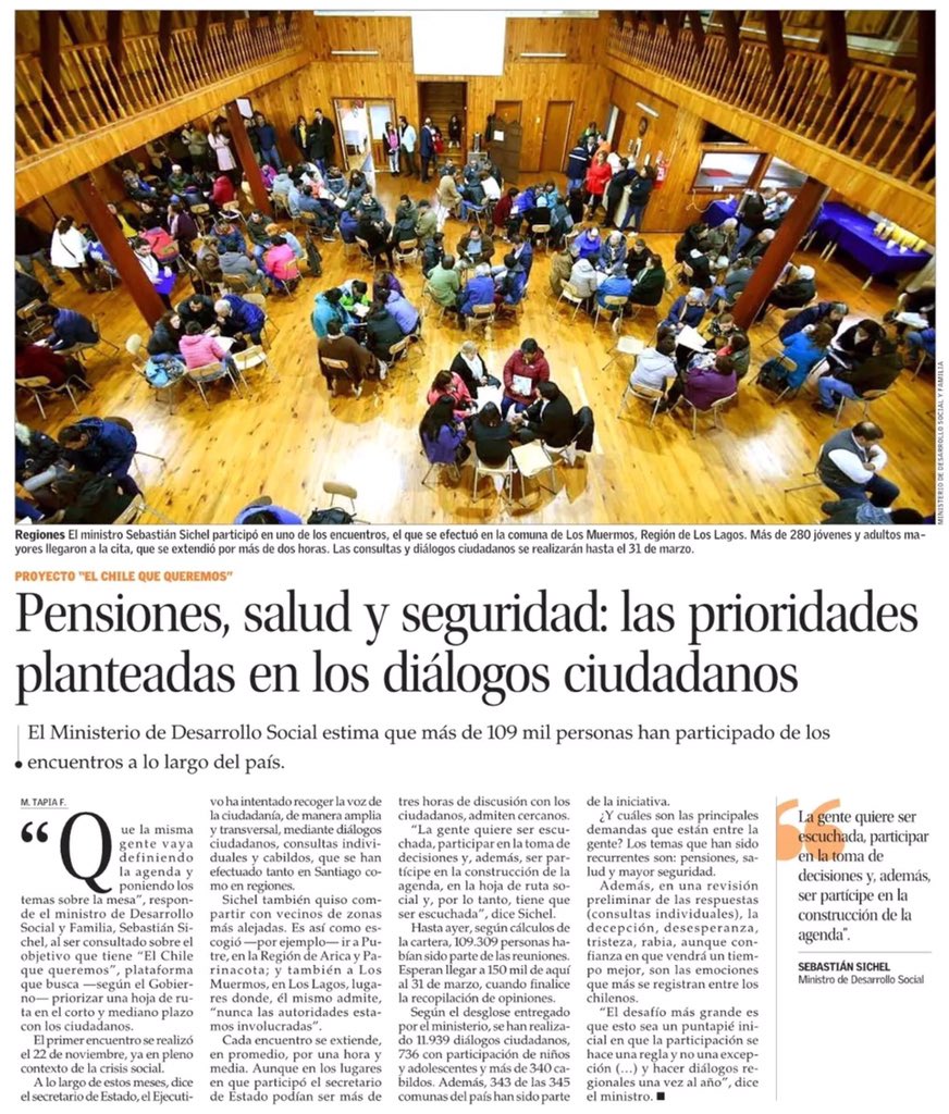 MDSValparaiso's tweet photo. 👉Más de cien mil personas han participado activamente en los diálogos ciudadanos de #ElChileQueQueremos para la construcción de la hoja de ruta social. El 80% ha ocurrido en regiones 👉🏻 https://t.co/EK3tvlzwvF vía 
@ElMercurio_cl https://t.co/krsM3nrwUj