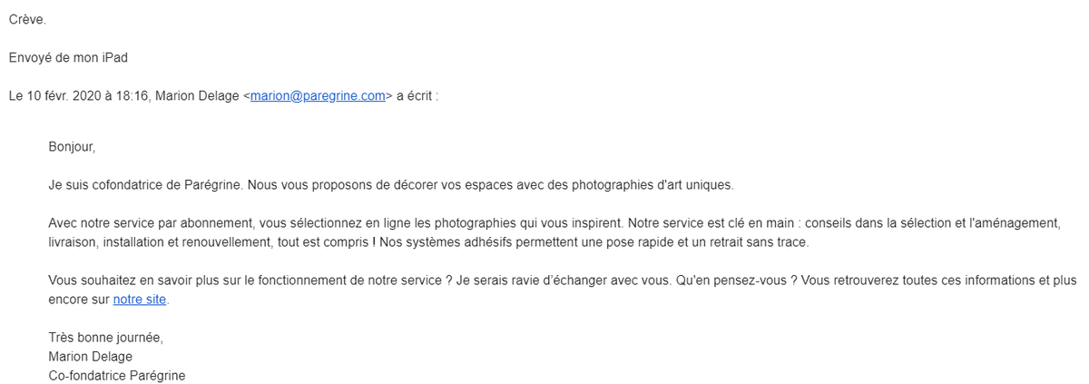 Heureusement cette personne se présente comme "docteur ès sciences humaines. #Psychosociologue et consultante au service des individus et institutions. Si elle avait été ex-taularde, comment on aurait morflé... #cnv #emailmarketing #GrowthHacking #coldemailing