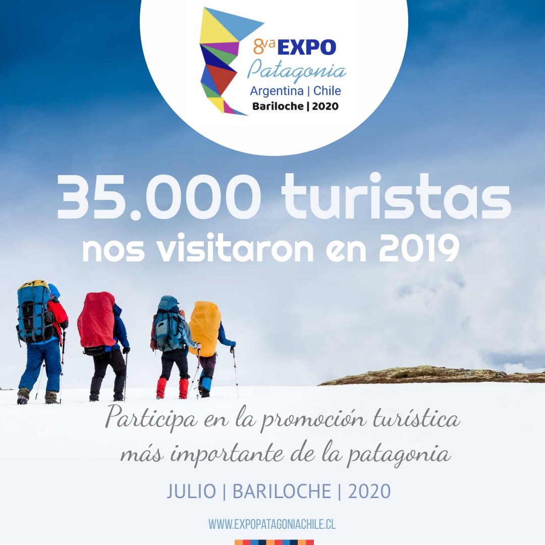 DESCUENTO!! para empresas de turismo y prestadores de 🇨🇱 y 🇦🇷. Inscríbete con anticipación hasta el 30 de marzo 2020, y obtén un ✅✅ 30% de descto., en el costo de participación en Expo Patagonia en Bariloche.

Inscripciones abiertas.
infoexpochile@gmail.com