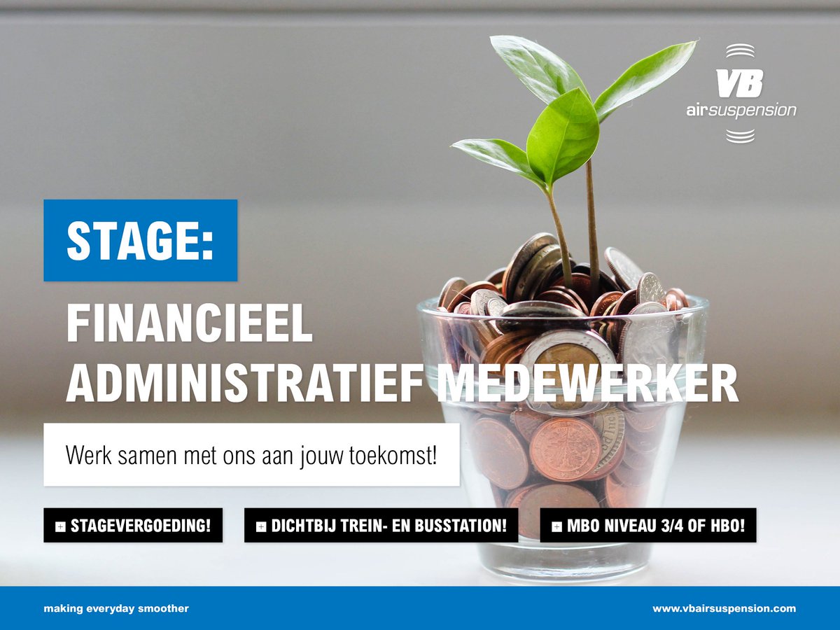 Wil jij samen met ons werken aan jouw toekomst? Onze financiële afdeling kan wel wat ondersteuning gebruiken en is daarom voor min. 2 dagen in de week en voor min. 20 weken op zoek naar een stagiair(e) Financieel Administratief Medewerker. Kijk op: bit.ly/2uyBbEI