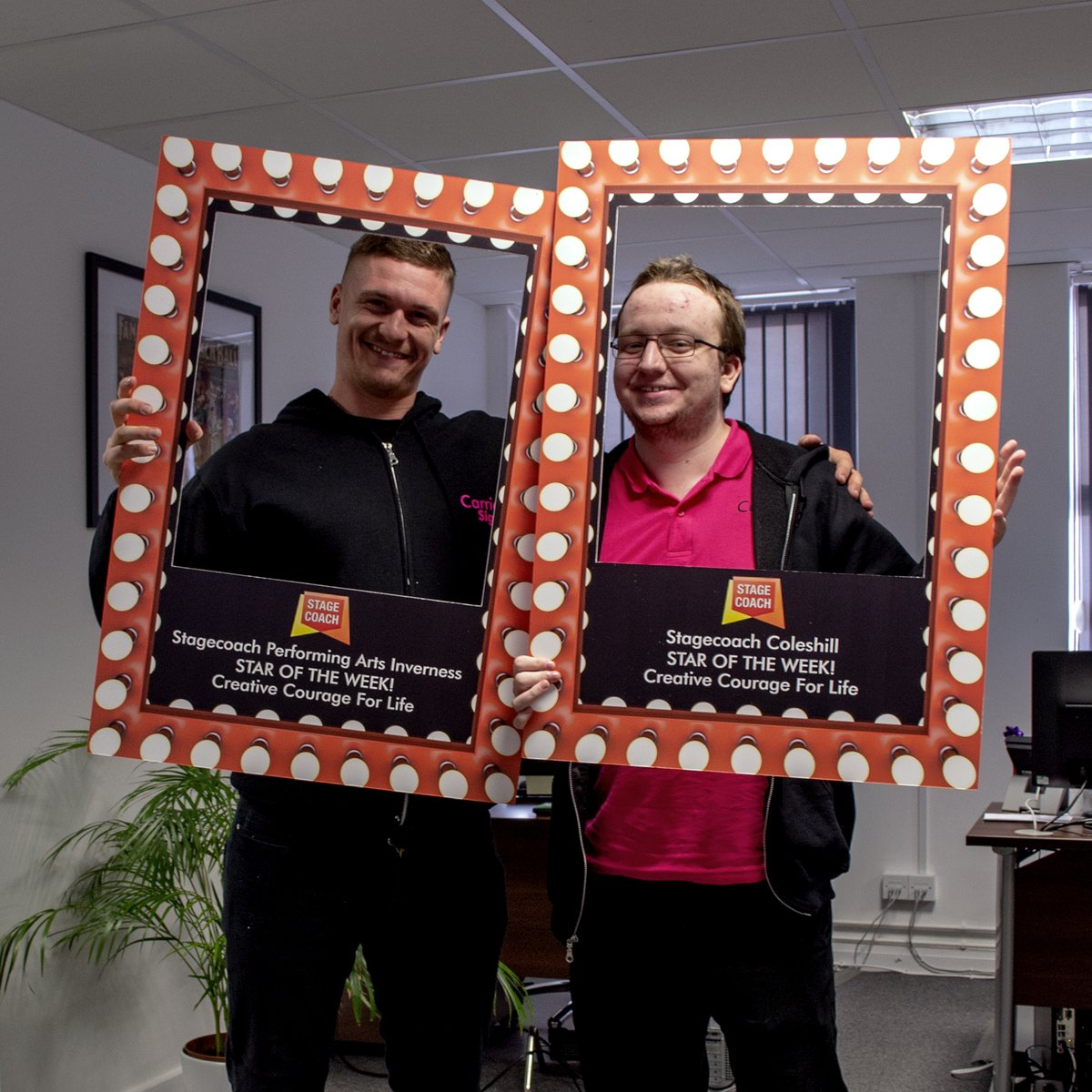 Stagecoach Performing Arts have 600 schools in the UK. Carrick were delighted to produce #selfieframes to highlight individual schools’ ‘Star of the Week.’ Here modelled by 2 of our own Carrick Stars, maybe with acting pretensions!
#acting Stagecoach Performing Arts Inverness
