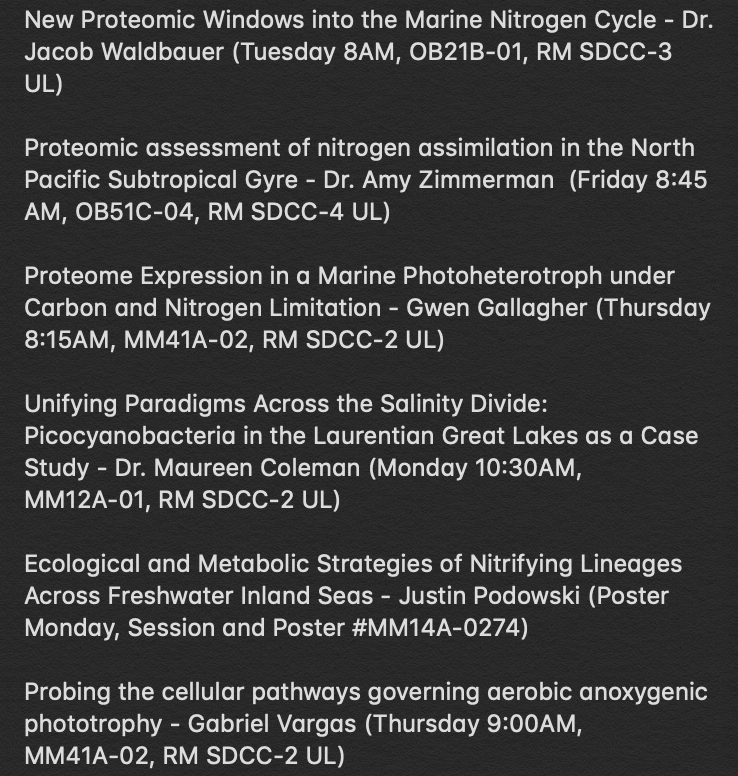 Want to hear talks and see posters on proteomics, proteorhodopsins, aerobic anoxygenic phototrophy, nitrogen cycling, nitrifiers #OSM2020? Be sure to check out the awesome work being done in the <a href="/mlcolema/">Melissa Coleman</a> n Waldbauer labs here at <a href="/GeoSci_UChicago/">UChicago GeoSci</a>