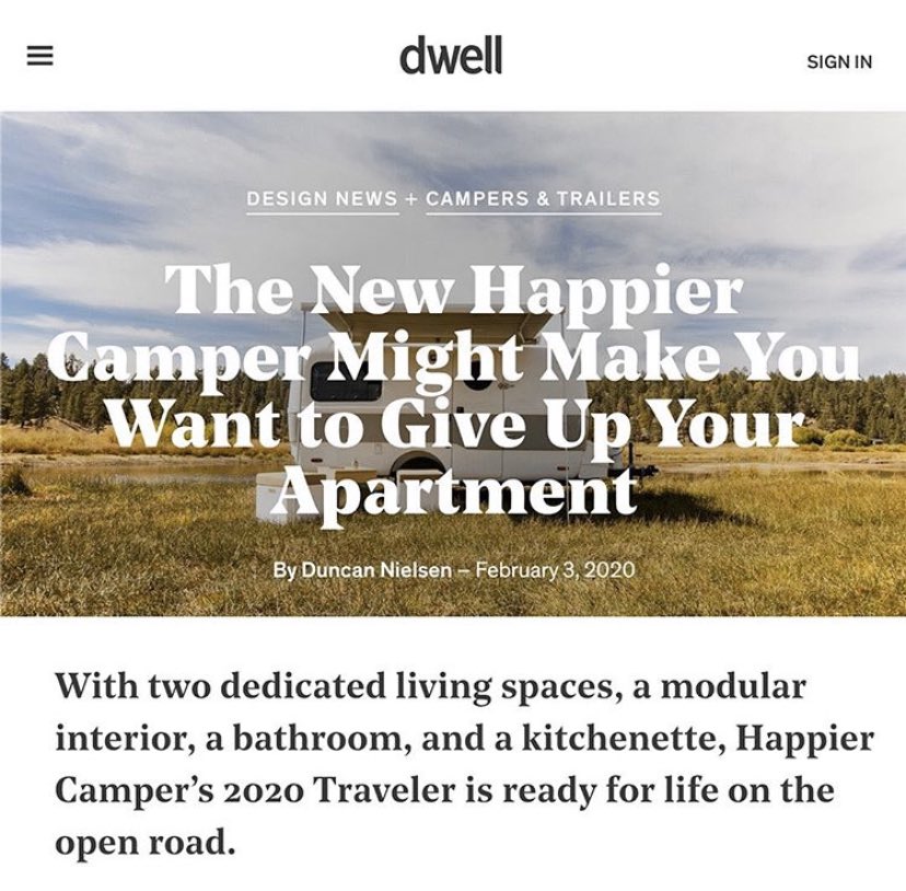 Thank you <a href="/dwell/">dwell</a> magazine for the great coverage of our new 2020 Traveler 17’ trailer! Much more than just a larger Happier Camper, the Traveler represents freedom of the road with all the comforts of home. #happiercamper #HCT #traveler