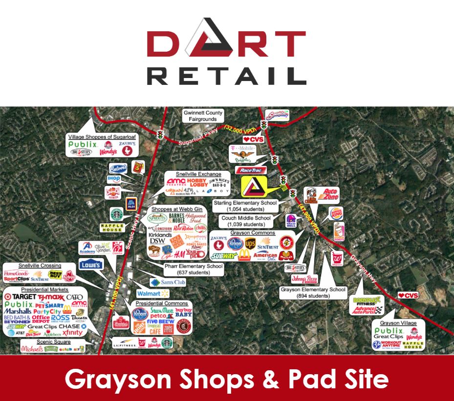 Grayson shops and pad site available in Q4 2020.  Please email meg@dartretail.com or kim.dart@dartretail.com for more information.   ow.ly/SHGe50yizg1