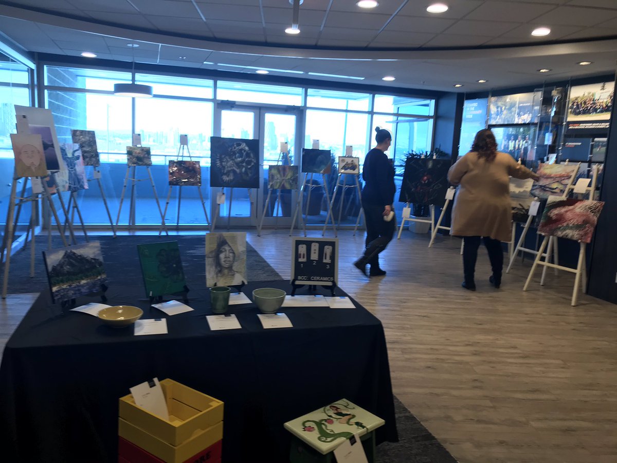 The <a href="/Stantec/">Stantec</a> #yyc reception area has been converted to an #ArtsforHearts gallery of pieces created by our talented staff! Pieces are being auctioned off in benefit of <a href="/HeartandStroke/">Heart & Stroke</a> #HeartMonth #stantectogether #givingback