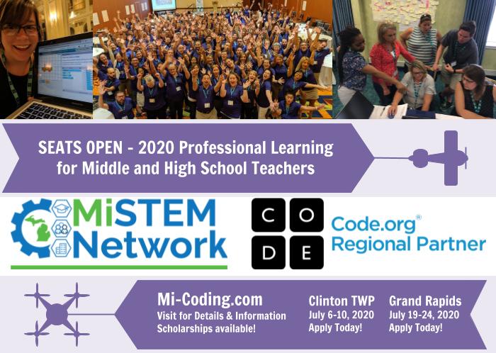 LowerMistem's tweet image. Code.org CS professional learning available for Mi teachers. Learn how you can access this high quality workshop at NO COST. Just a commitment to teach a portion of it next school year! Visit Mi-Coding.com for info #MiSTEM #MiCoding #MiCSTA