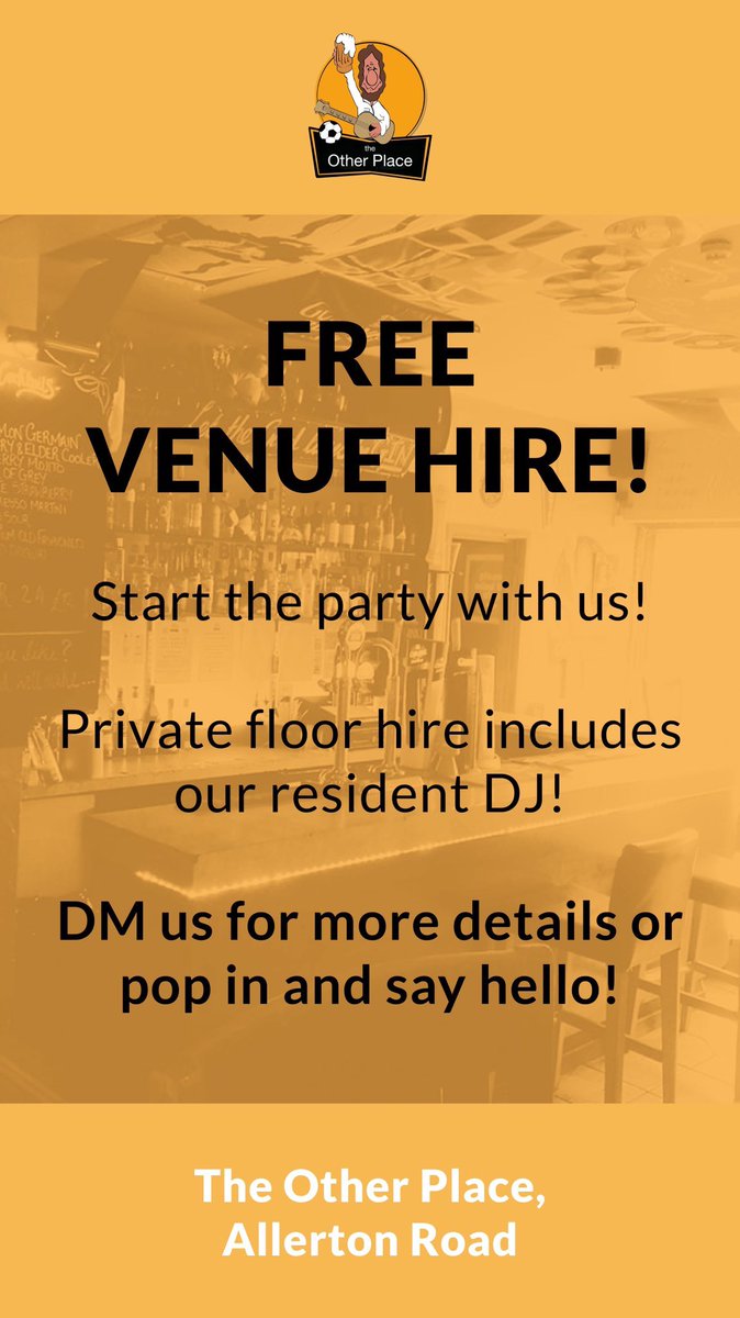 TheAllerton's tweet photo. 🍾 SPECIAL OFFER: 
Looking for FREE venue hire and DJ in Allerton, Liverpool?

Book with us now and receive a complimentary bottle of Prosecco upon arrival for your special celebration! 

We specialise in events small or large. Be quick - limited availability.

DM us or pop in👋🏼 https://t.co/AWa2lE6LFx