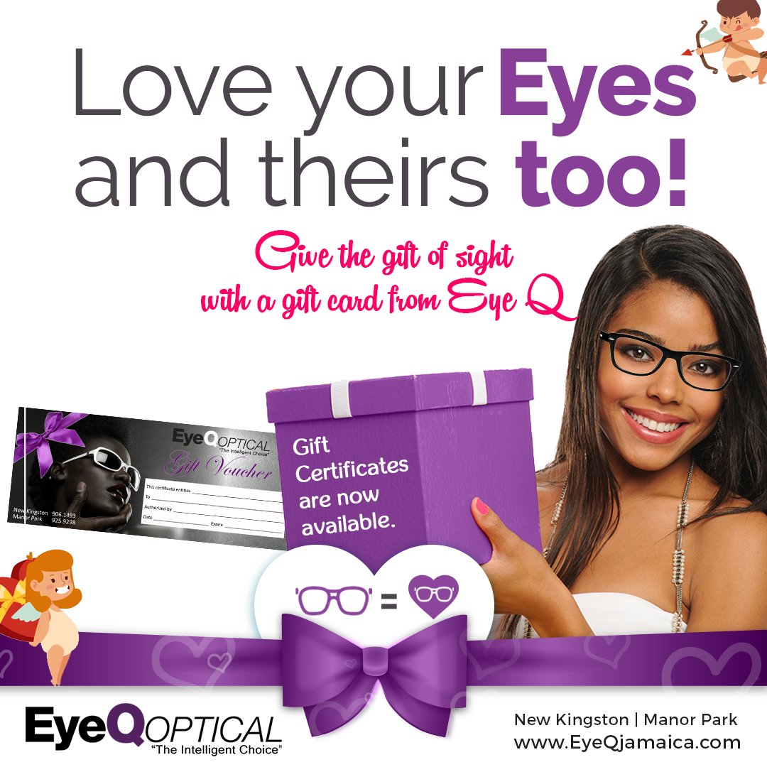 EyeQjamaica's tweet photo. ❤️Valentine's Day is coming!
"Love your eyes, and theirs too.
Give the gift of sight with a gift card from Eye Q"🎁🎁
Call 876.906.1493 to reserve.
.
.
#LoveYourEyes #ValentinesDay #EyeQOptical #Eyes #YearOfVision #Vision2020 #2020Vision #Eyewear #JamaicaGlasses #JamaicanEyewear https://t.co/pypqqHys9S