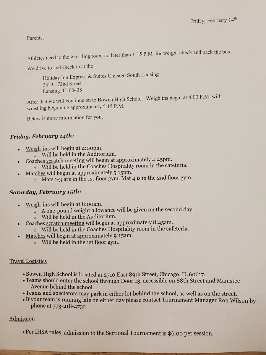 Here's the information for Sectionals at Bowen this weekend.  Hope to see manyt of you there.