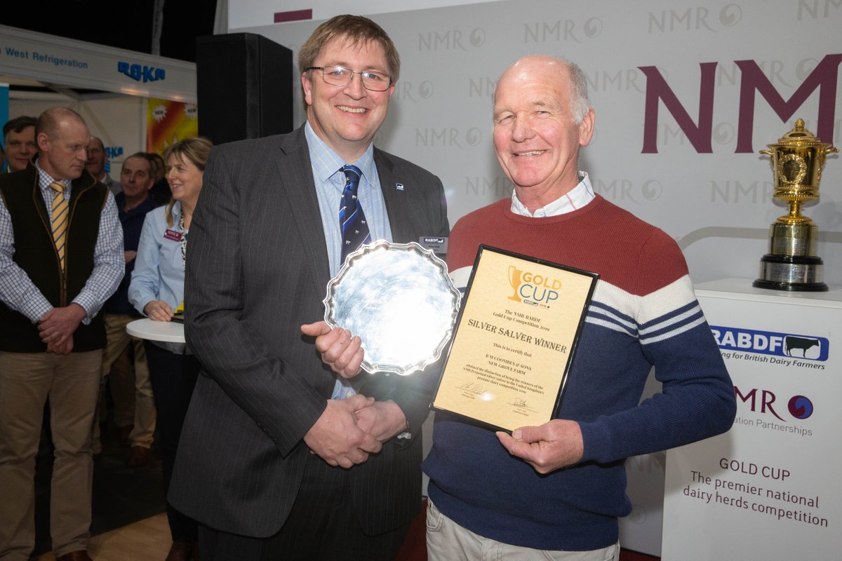 Congrats to B M Coombes & Sons Ltd of New Grove Farm near Wedmore in Somerset for winning the NMR Silver Salver for the highest weight of fat and protein from their Gold Cup qualifying 207 cow Larkmore Holstein herd with combined weight of fat and protein of 947kg. #DairyTech