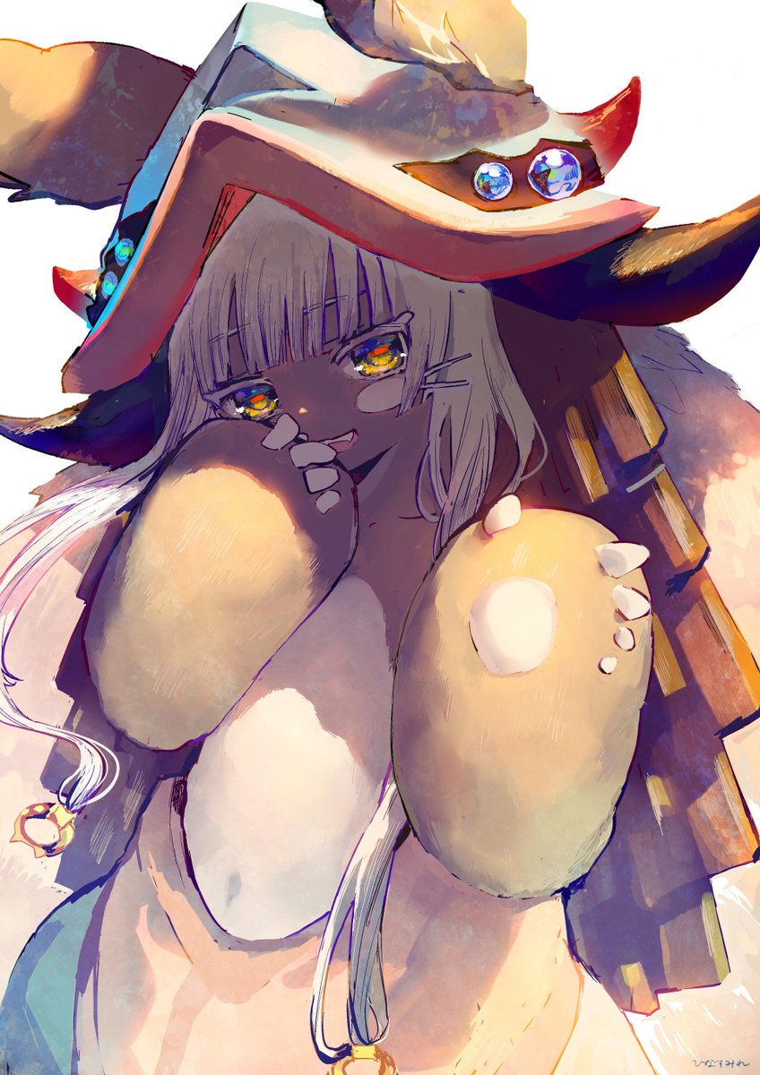 nanachi (made in abyss) furry 1other animal ears solo looking at viewer yellow eyes smile  illustration images