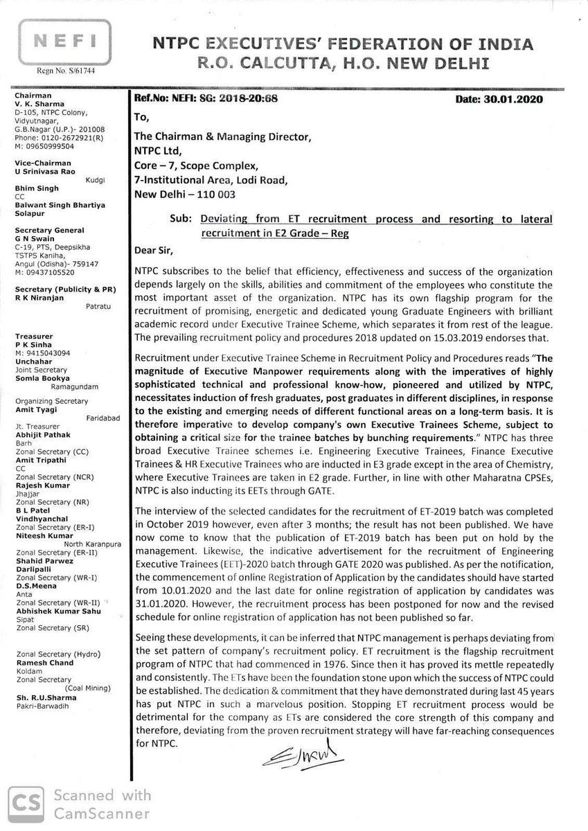 NTPC Executives' Federation of India (NEFI) tweet media