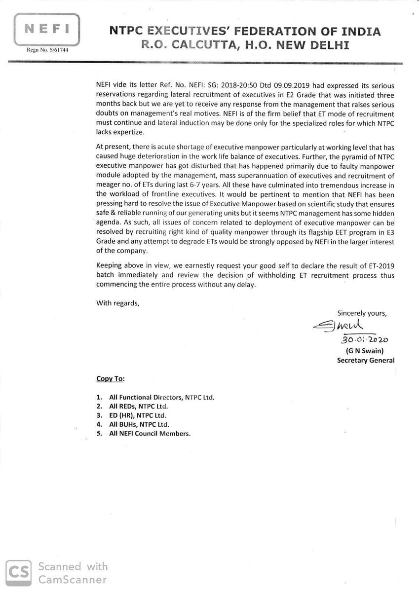 NTPC Executives' Federation of India (NEFI) tweet media
