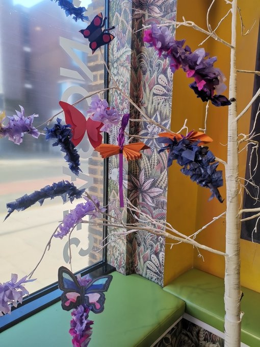 Our library visitors and staff have been amazingly creative with the <a href="/AFbutterflies/">Social Butterflies</a> project over the last few weeks! If you haven't taken part yet, there's one more Social Butterflies craft this Wednesday, 12 Feb at <a href="/StoryhouseLive/">Storyhouse</a>. More info here: cwac.co/gyoMj