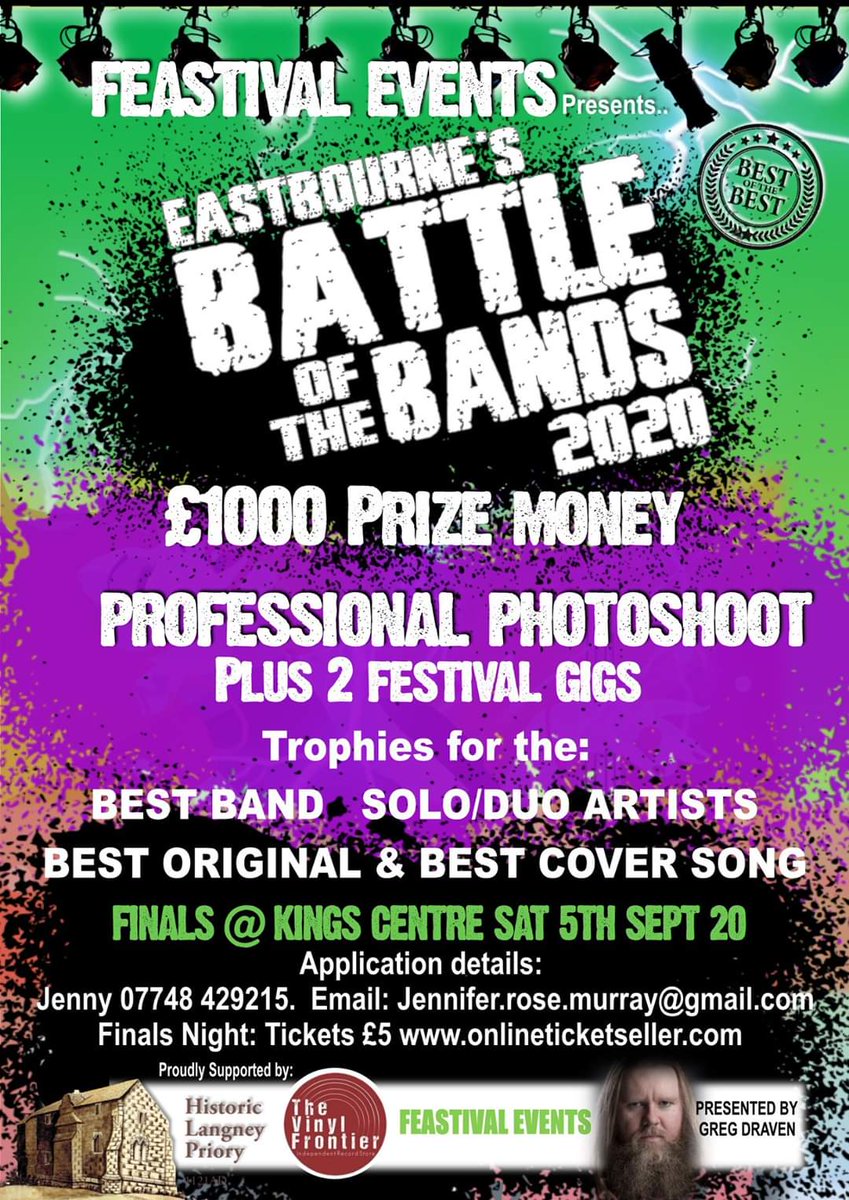 I'm excited to have been asked to host the #Eastbourne #BattleOfTheBands 2020.

If you are in, or know of an unsigned musical performer or #band in #Sussex then this is for you. 
Any of y'all want the chance to win £1000?
Tag any of your friends that might be interested.