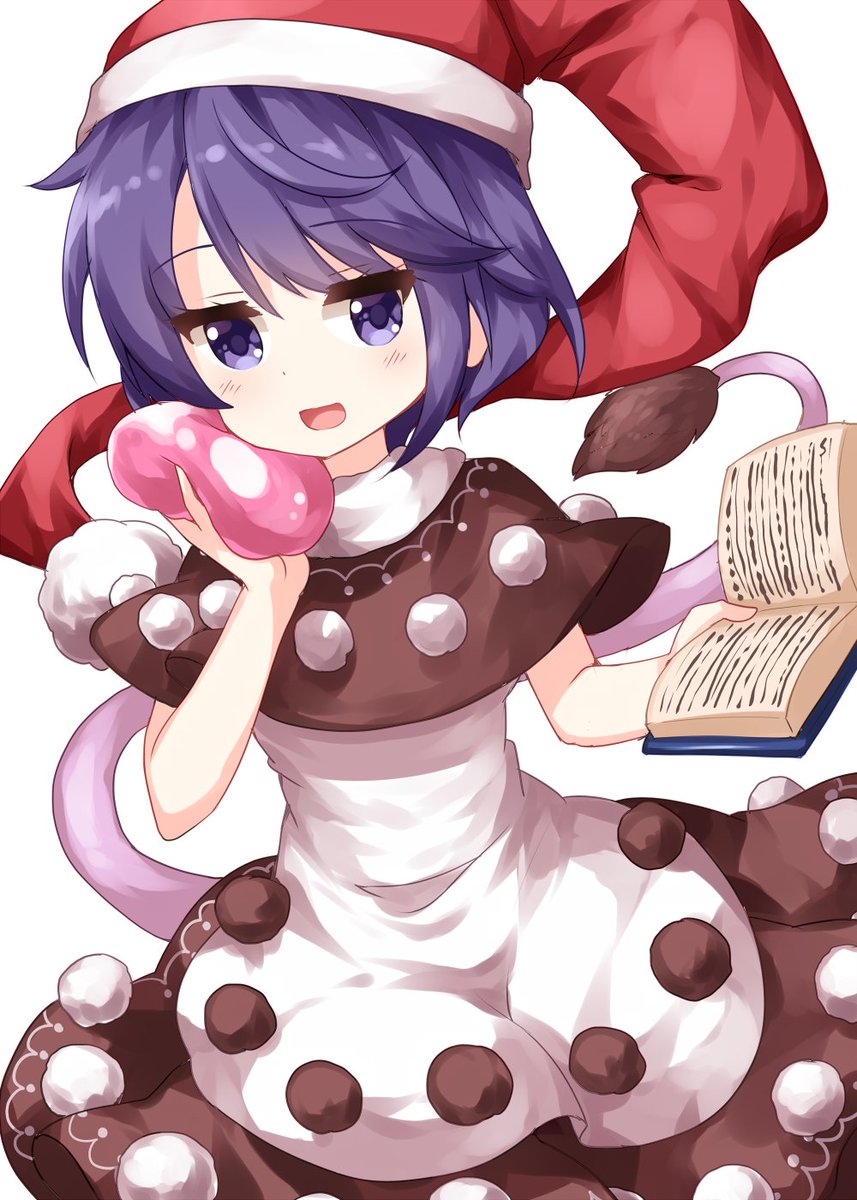 doremy sweet 1girl solo book hat open mouth dress white background  illustration images