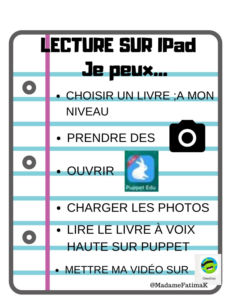 MadameFatimaK's tweet photo. Une façon de motiver et d’évaluer les élèves en #lecture avec l’application #puppetEdu les élèves s’enregistrent en train de lire et partagent leur lecture avec leurs parents sur @ClassDojo #technologie #Motivation #autonomie #niveaudouble #evaluation https://t.co/8g2dATqGxy